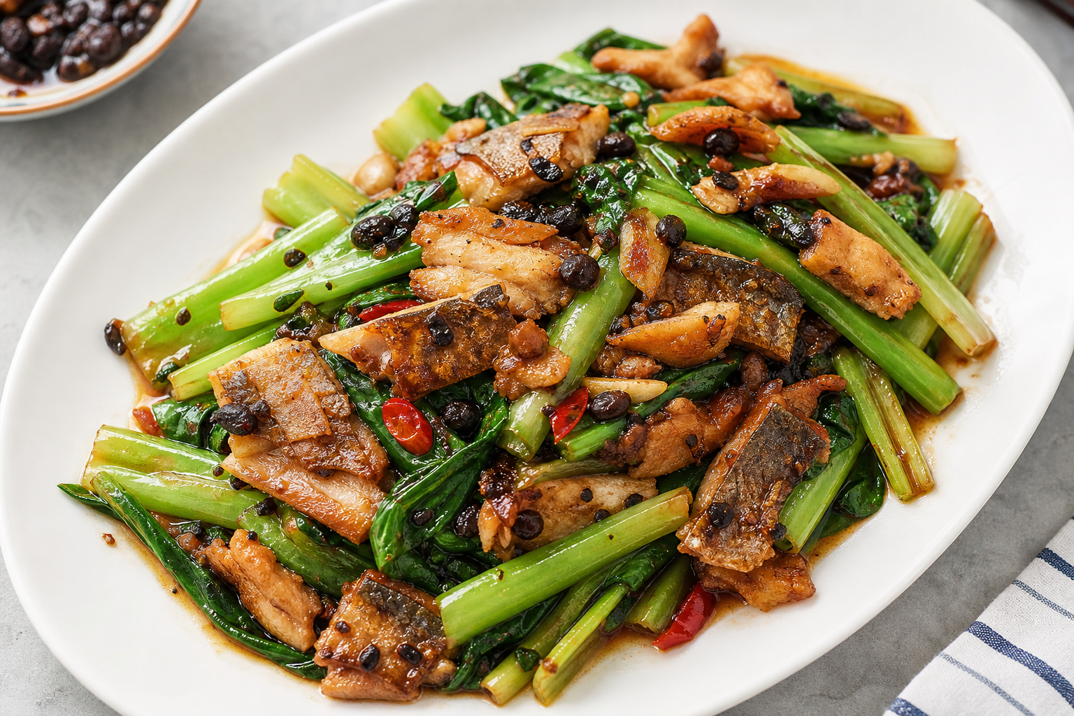 Black Bean Fermented Mandarin Fish with Leaf Lettuce (You Mai Cai)