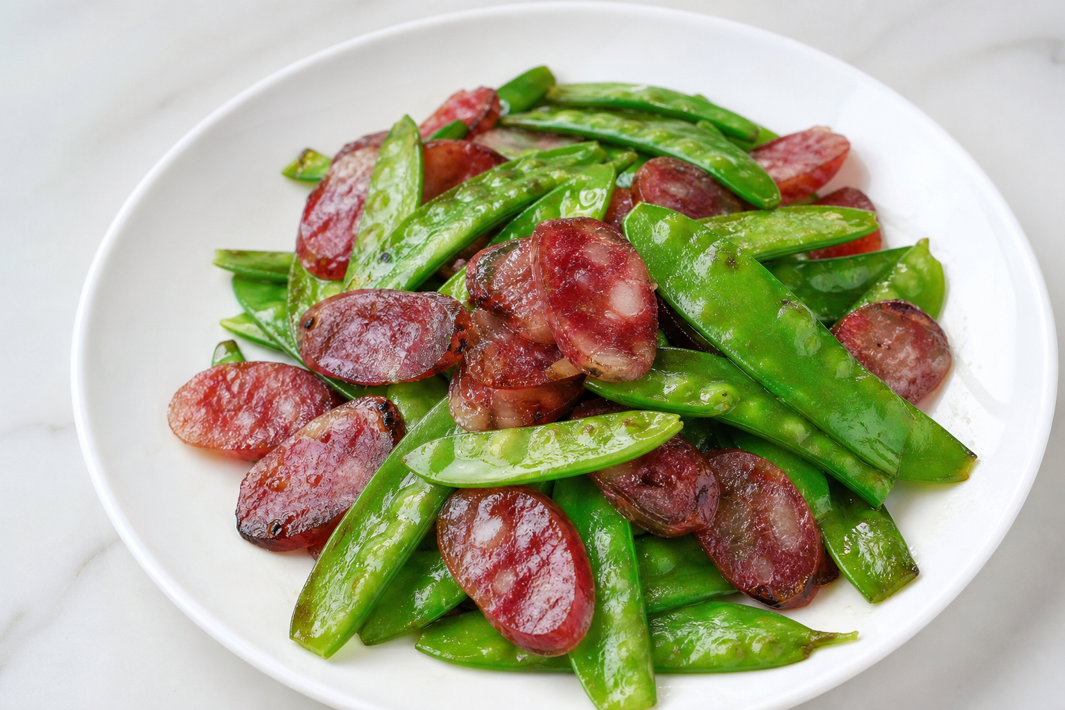 Snow Peas Stir-fried with Chinese Sausage (Lap Cheong)