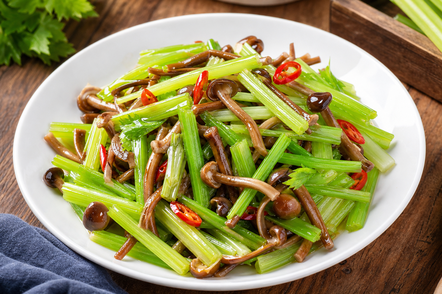 Celery Tossed with Tea Tree Mushrooms