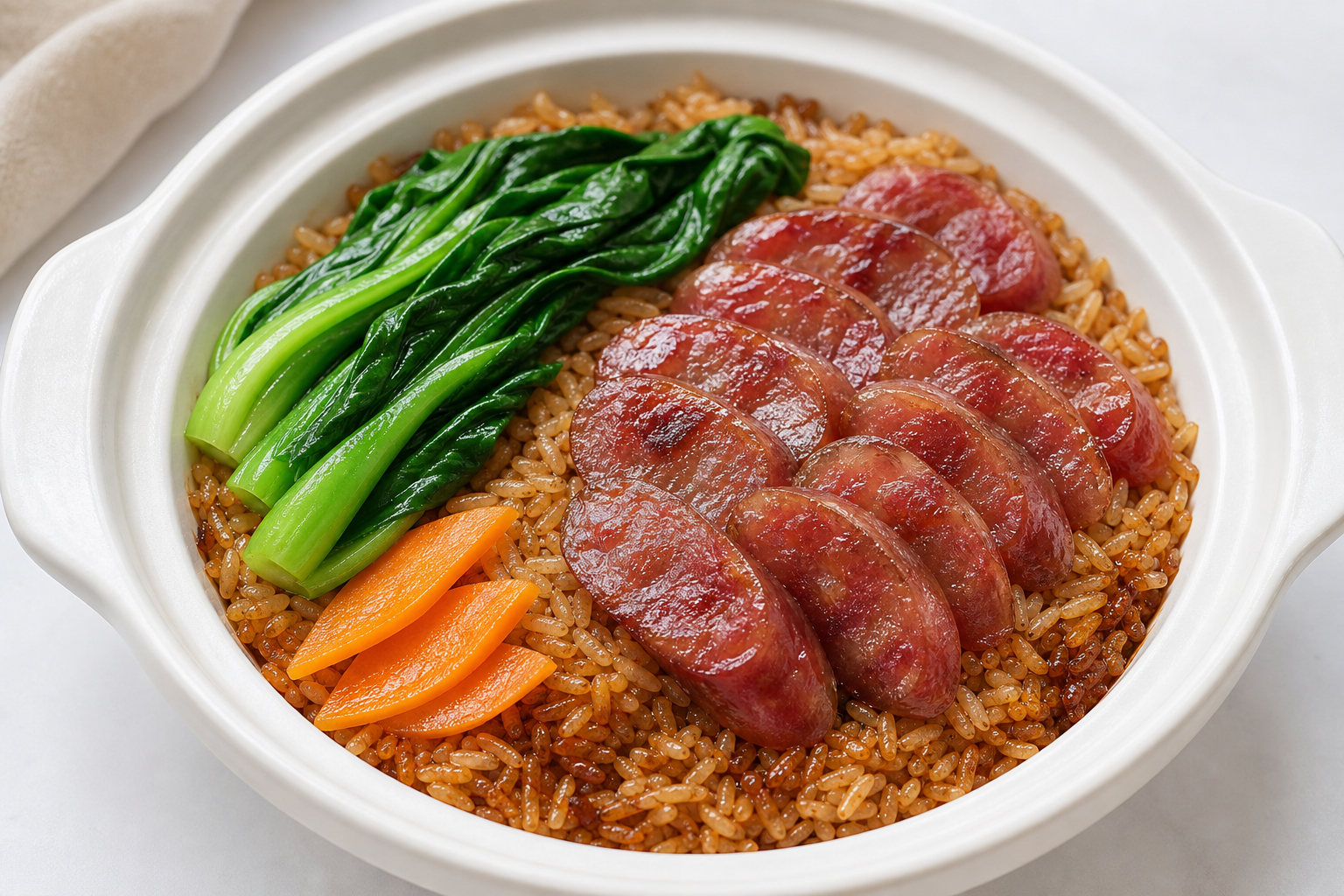 Microwave Chinese Sausage (Lap Cheong) Claypot Rice