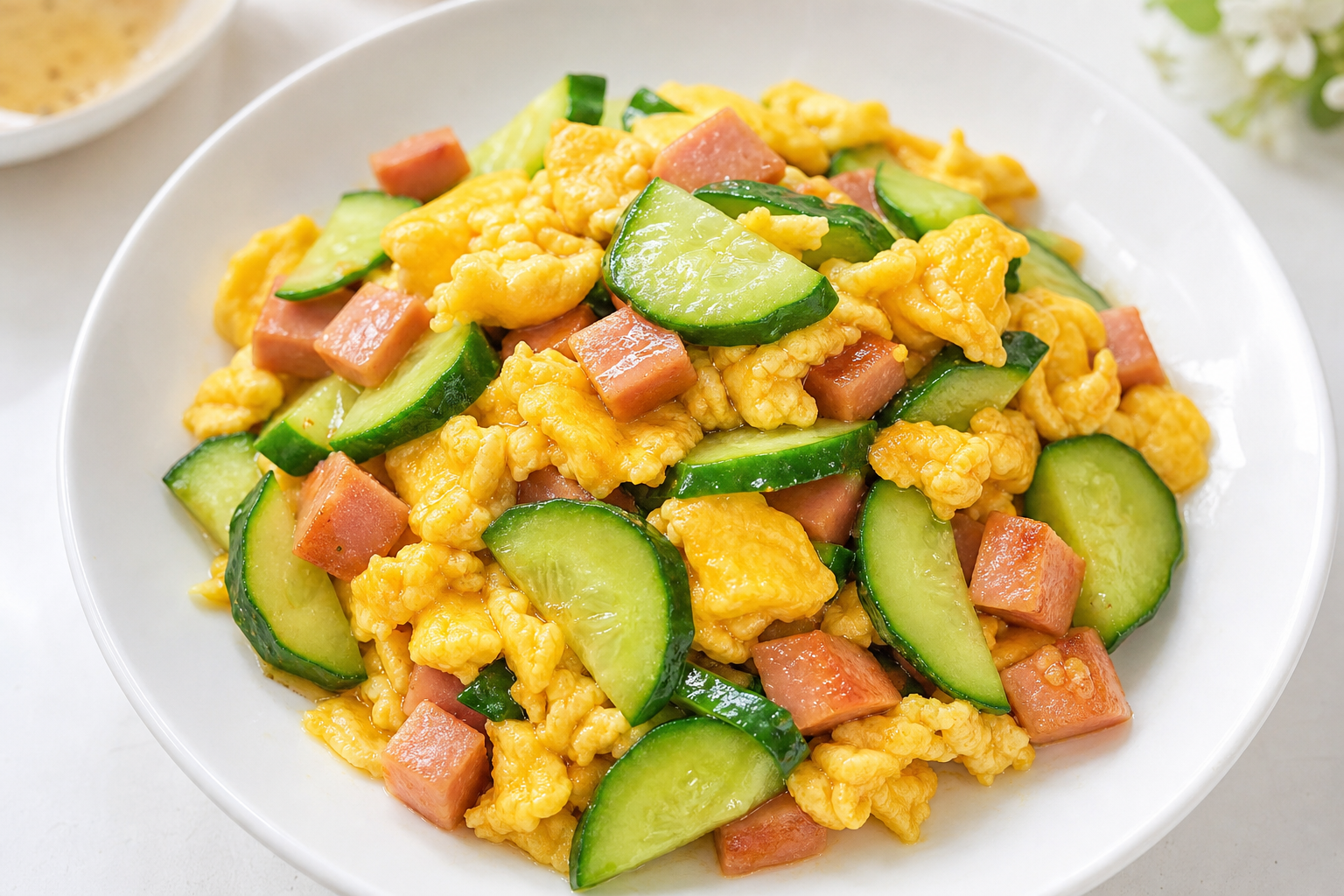 Stir-Fried Cucumber with Egg and Ham