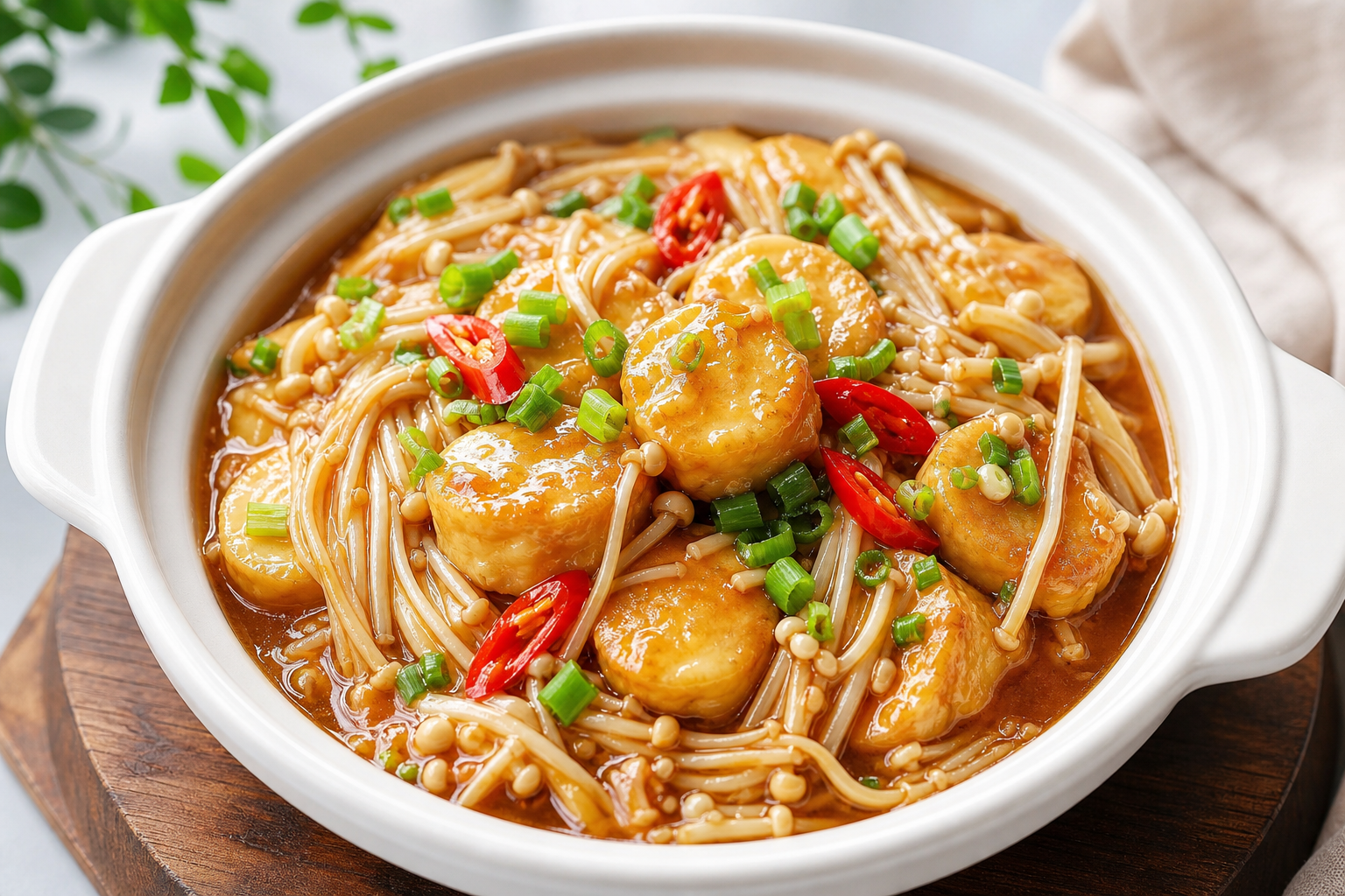 Enoki Mushroom and Japanese Egg Tofu Stew