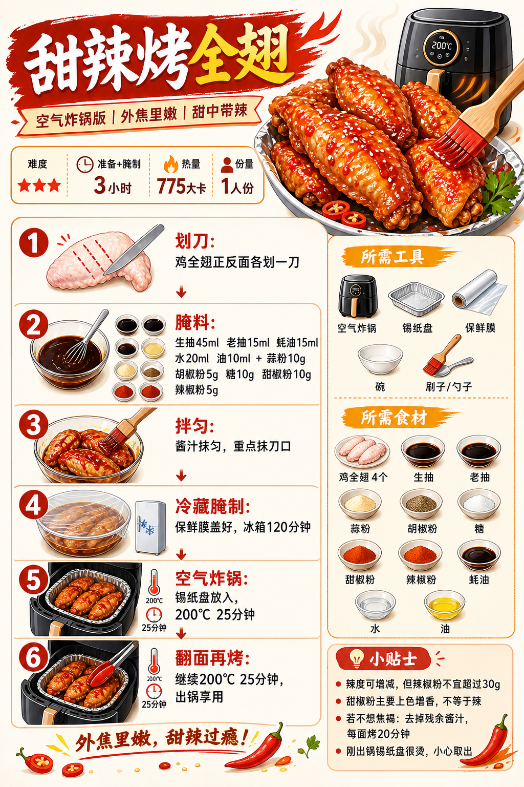 Sweet and Spicy Baked Whole Chicken Wings — ingredients and steps overview