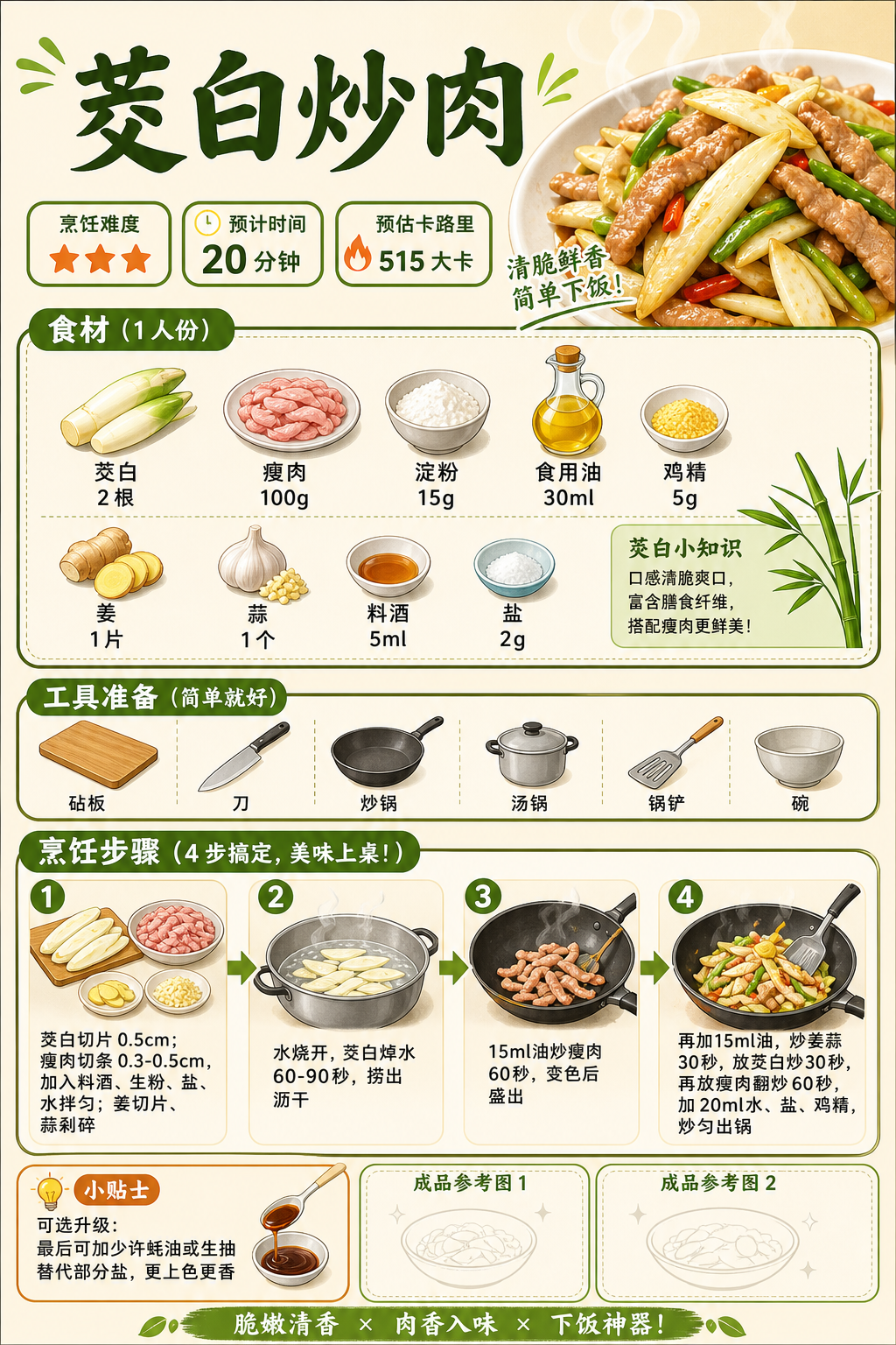 Stir-Fried Water Bamboo Shoots with Lean Pork — ingredients and steps overview