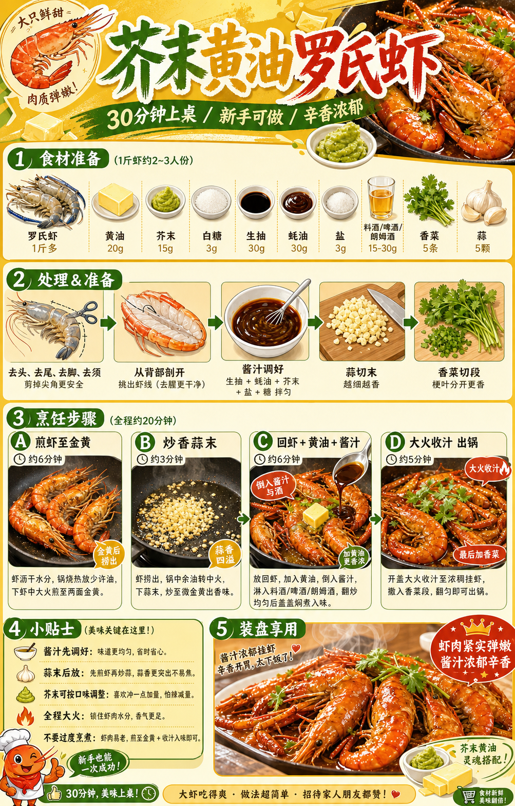 Wasabi Butter Macrobrachium Shrimp — ingredients and steps overview