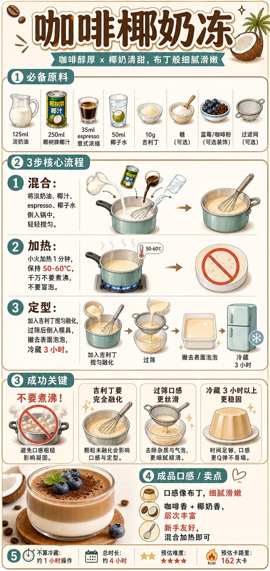 Coffee Coconut Milk Pudding — ingredients and steps overview