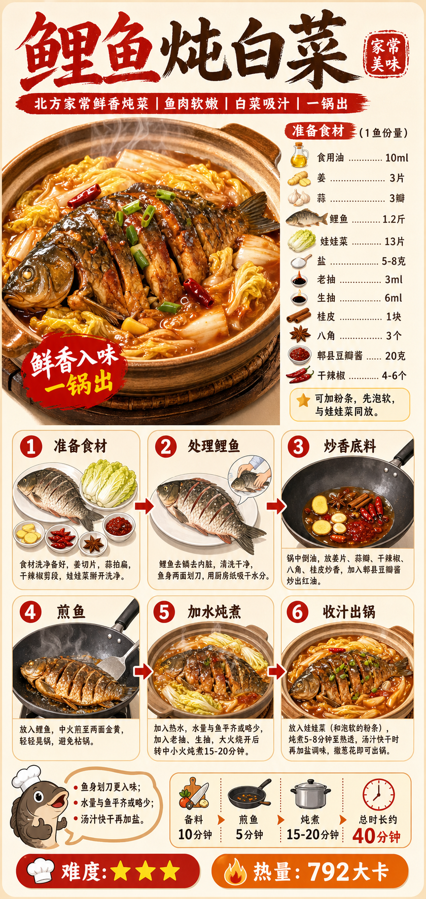 Braised Carp with Cabbage — ingredients and steps overview