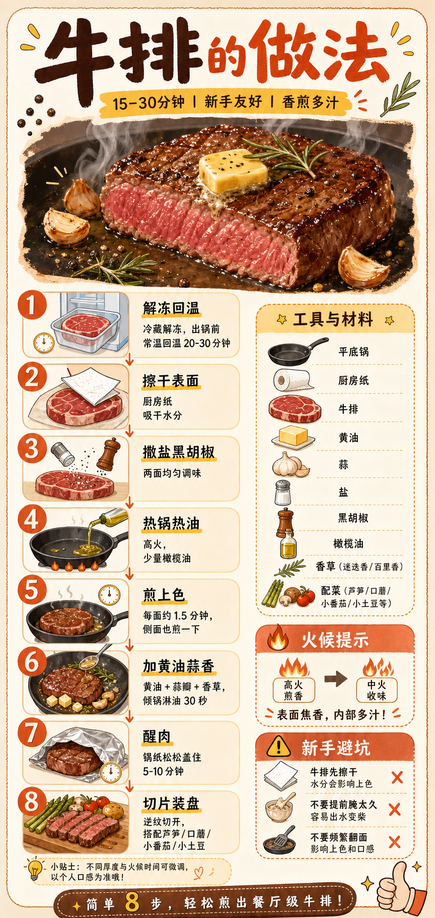 Steak — ingredients and steps overview