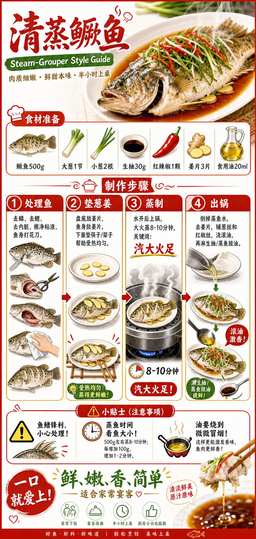 Steamed Mandarin Fish — ingredients and steps overview
