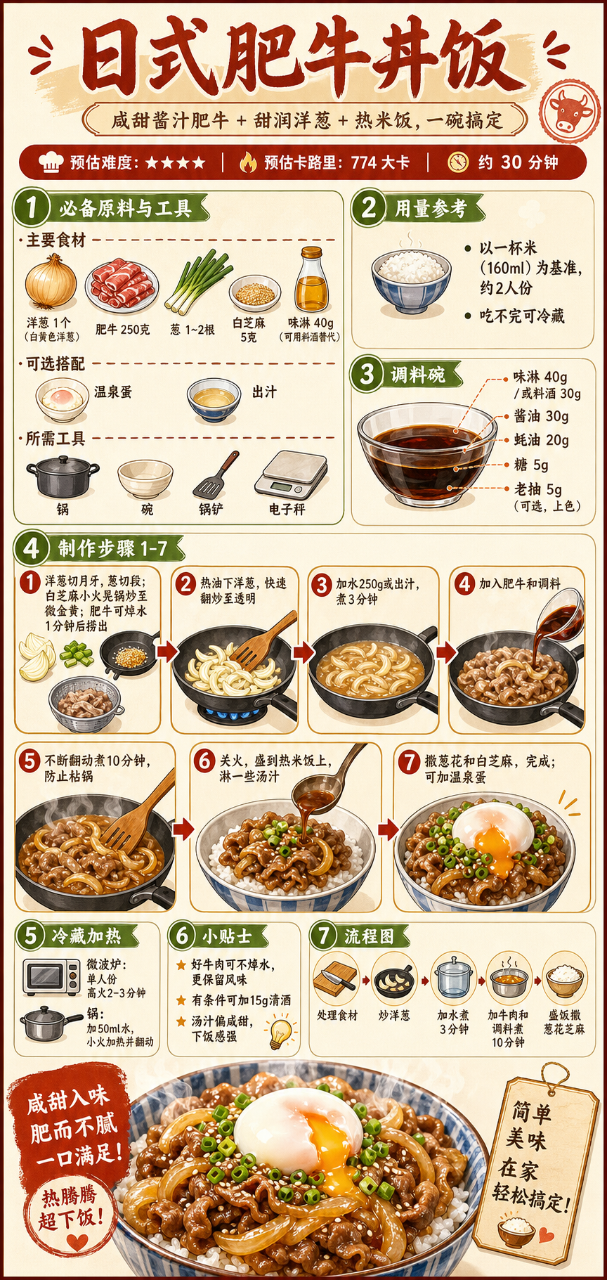 Japanese Beef Slices Rice Bowl — ingredients and steps overview