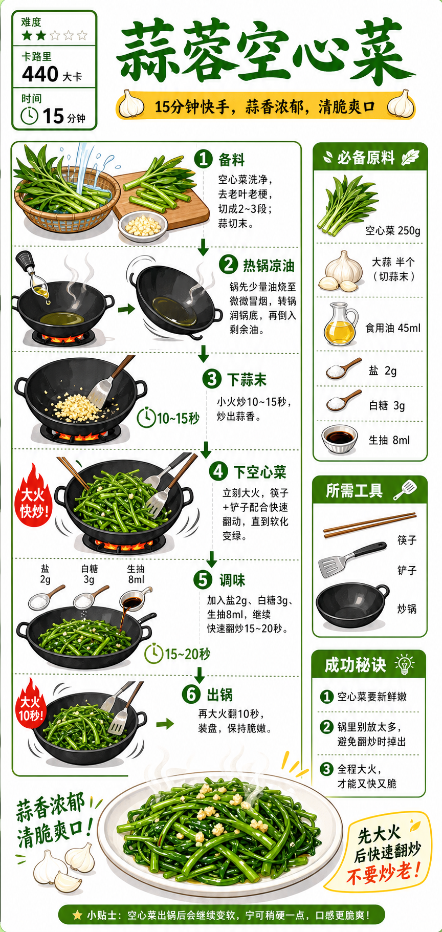 Garlic Water Spinach — ingredients and steps overview