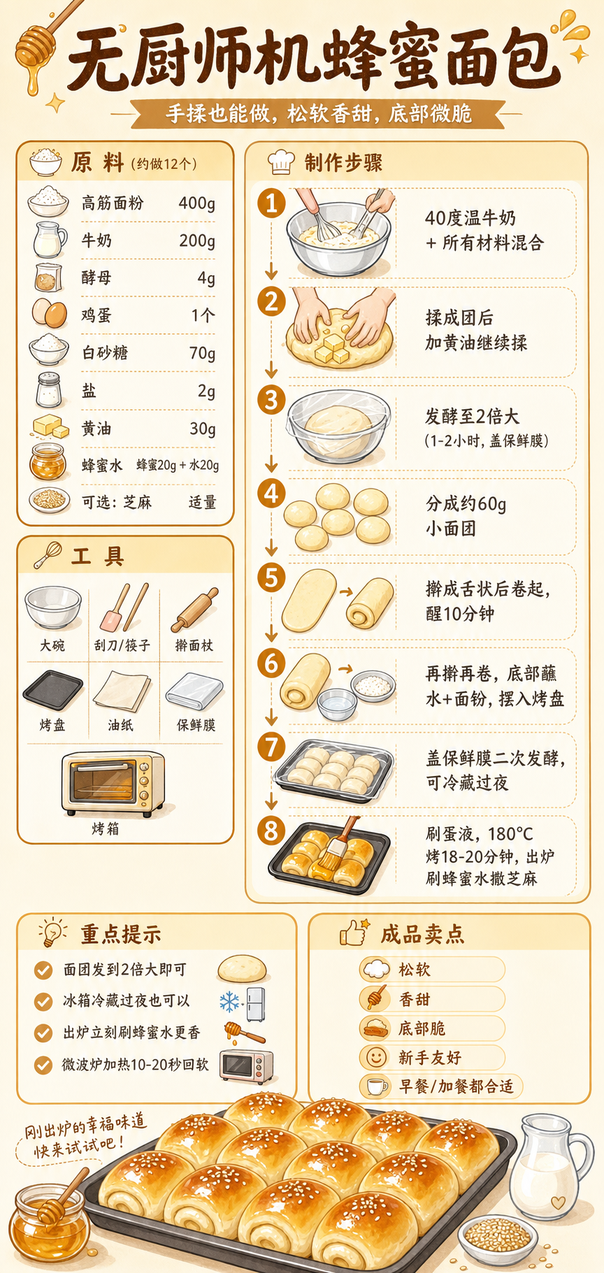 Honey Bread Without a Stand Mixer — ingredients and steps overview