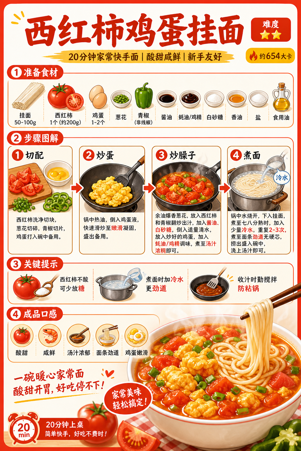 Tomato and Egg Dried Wheat Noodles — ingredients and steps overview