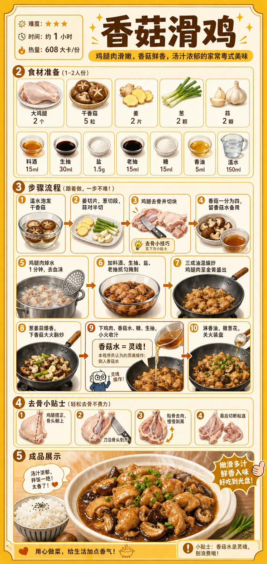 Shiitake Mushroom Tender Chicken — ingredients and steps overview