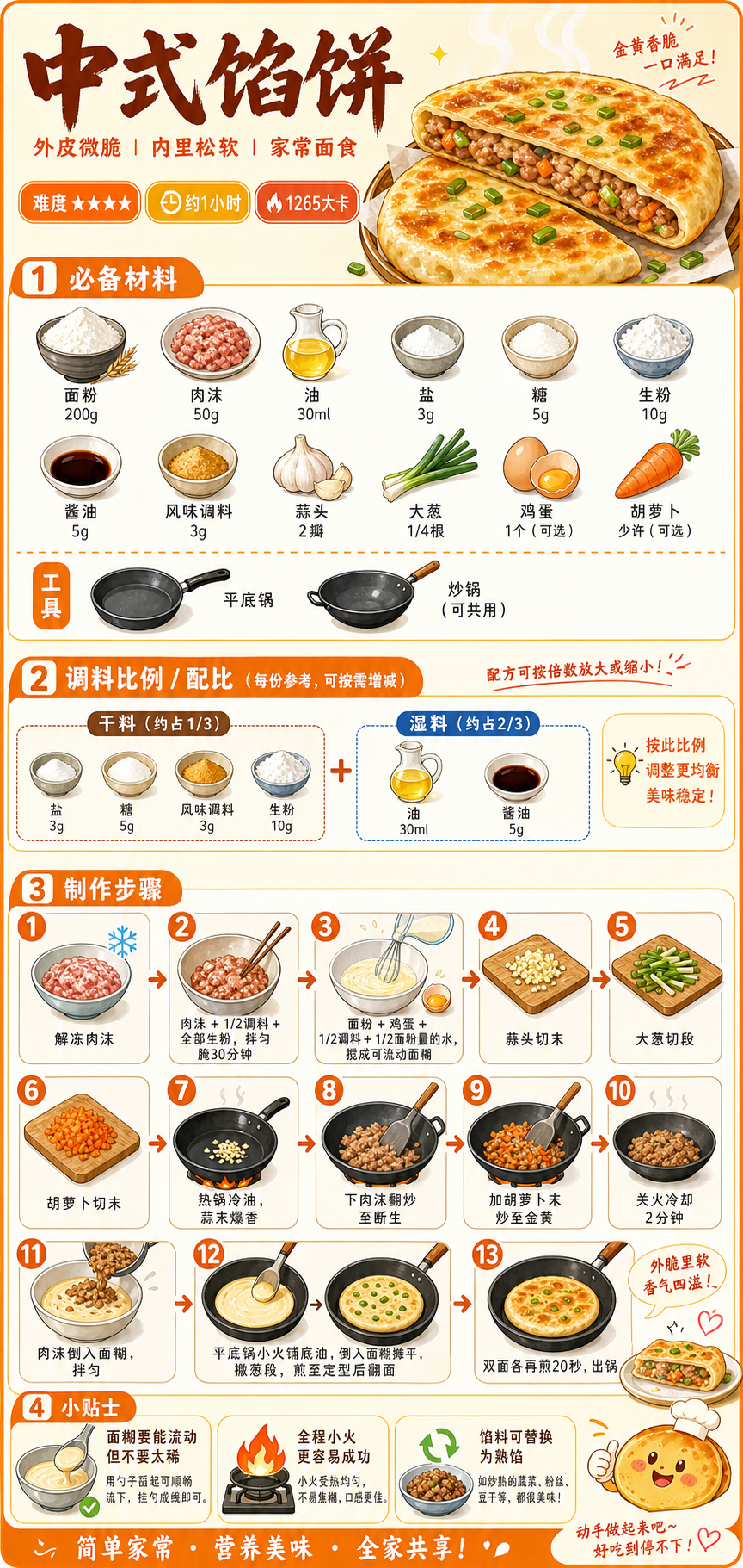 Chinese Filled Pancake — ingredients and steps overview