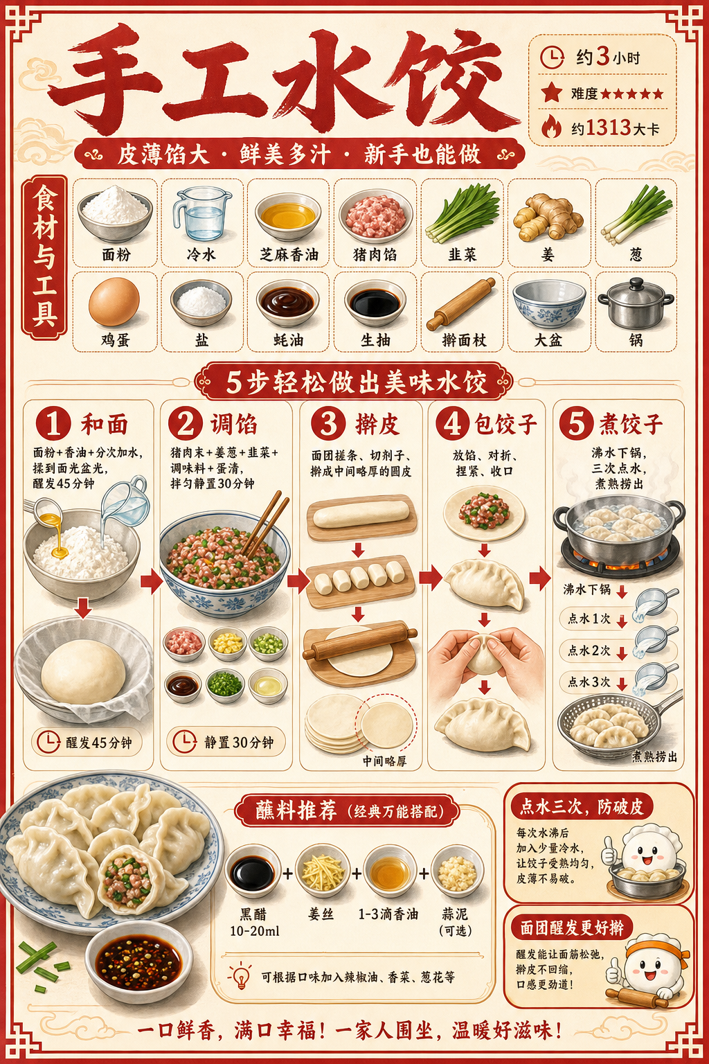 Handmade Dumplings — ingredients and steps overview