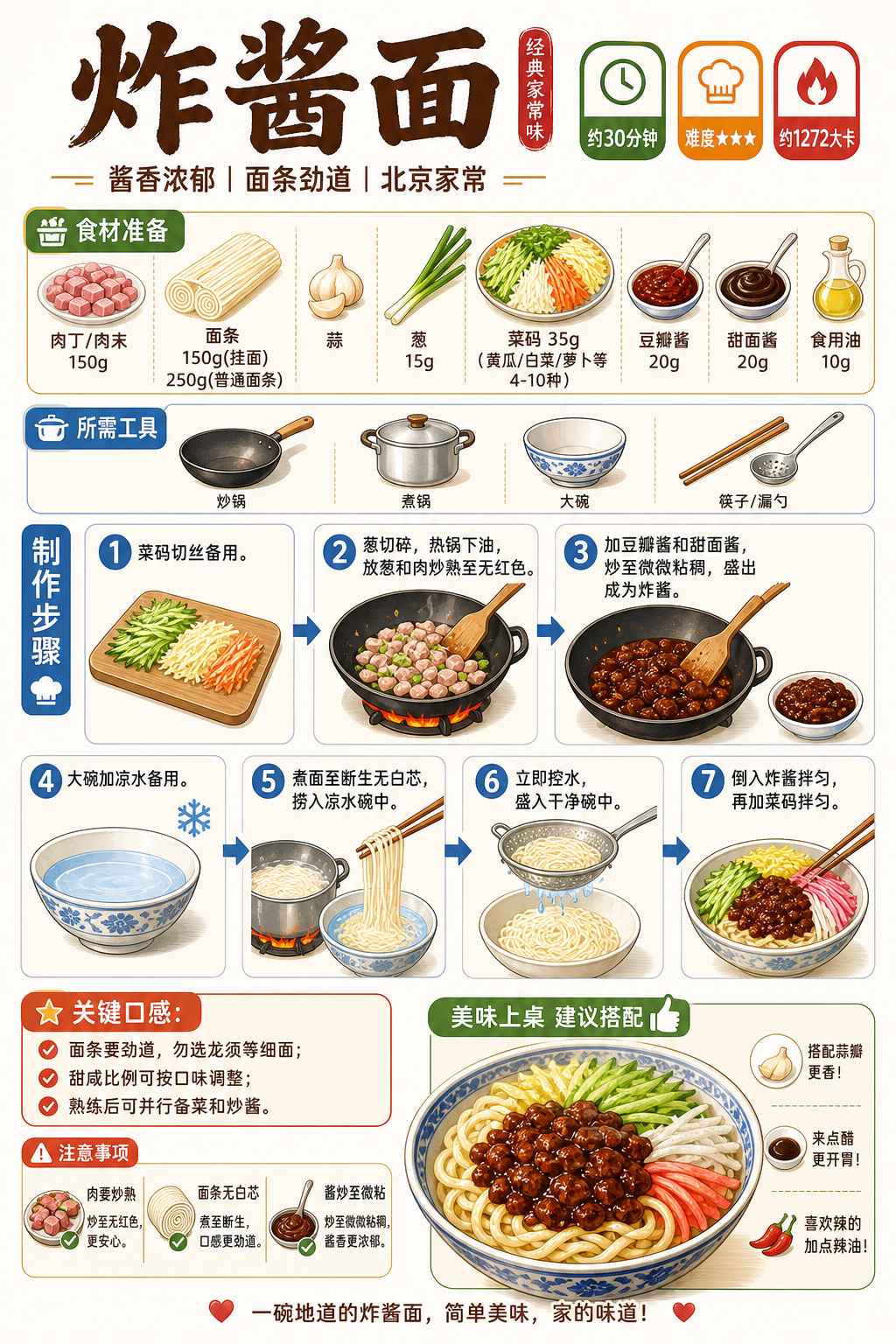 Zha Jiang Mian (Fried Sauce Noodles) — ingredients and steps overview