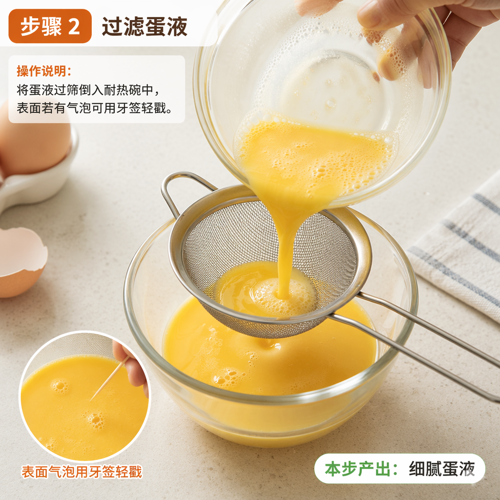 Step 2: Strain the Egg Mixture