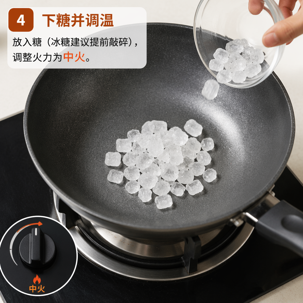Step 4: Add Sugar and Adjust Heat
