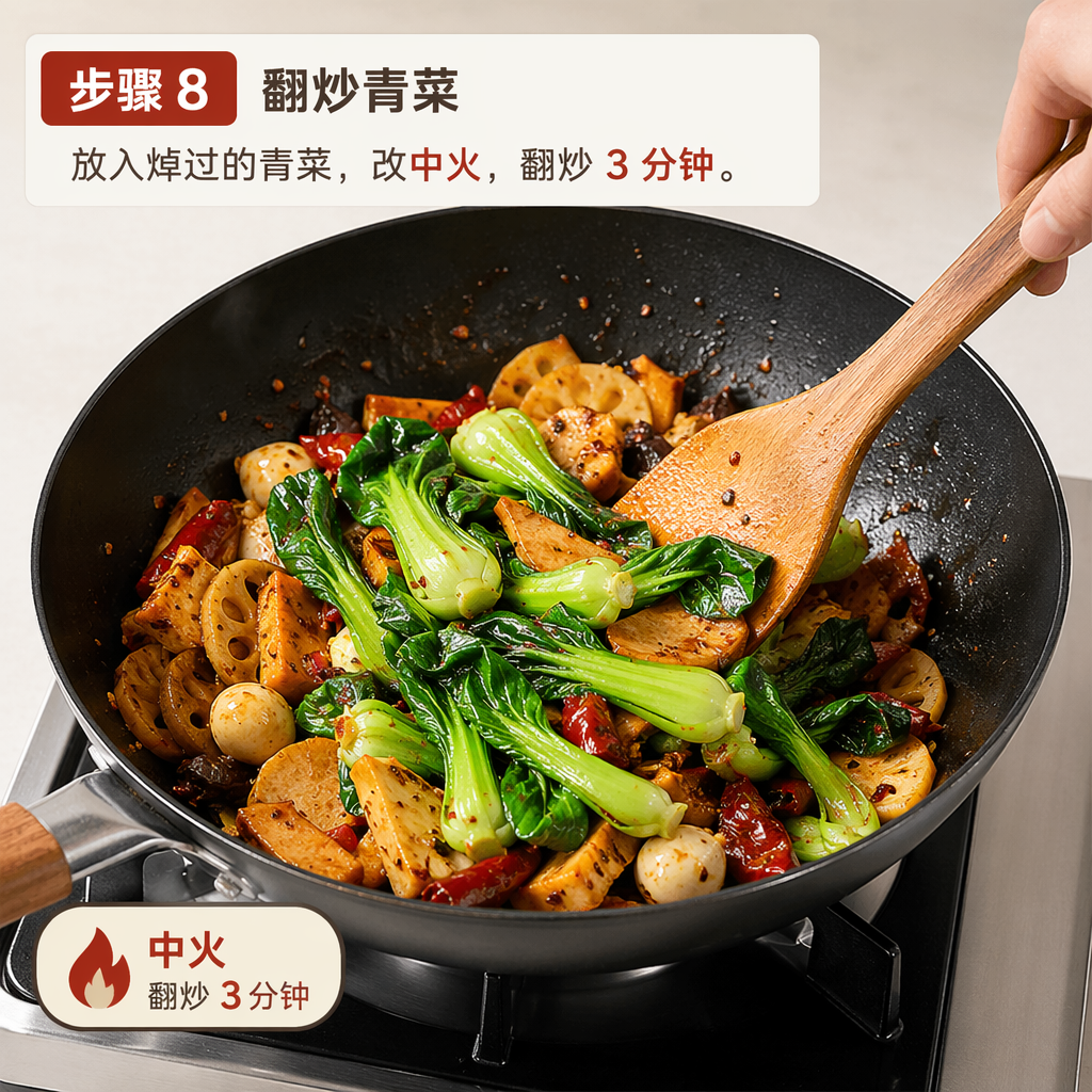 Step 8: Stir-Fry the Green Vegetables