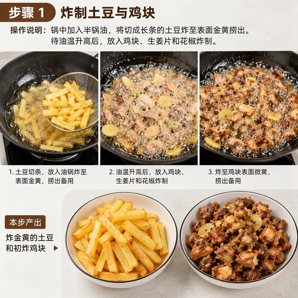 Step 1: Fry the Potatoes and Chicken Pieces