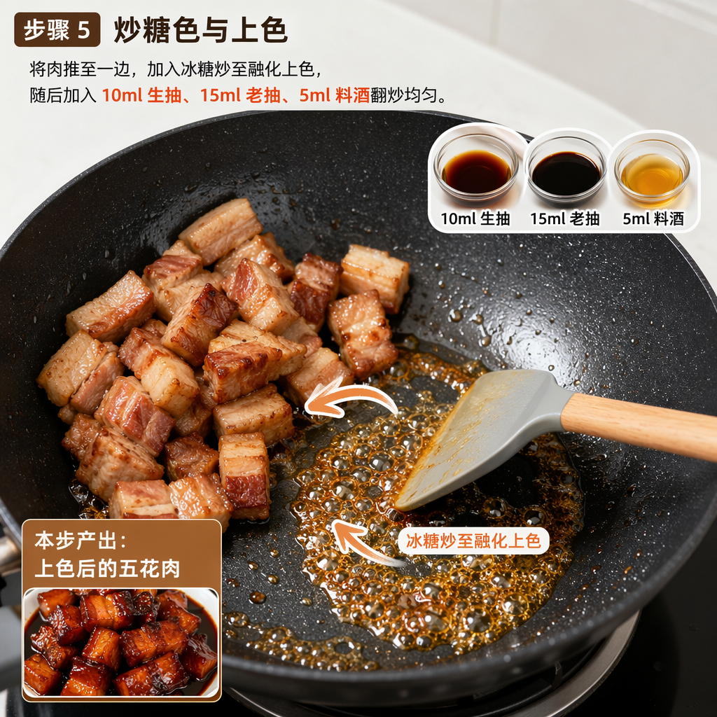 Step 5: Caramelize the Sugar and Color