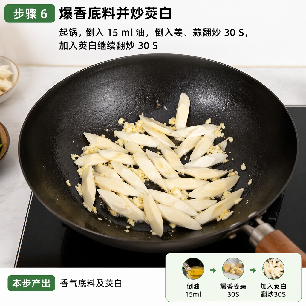 Step 6: Sauté the Aromatics and Stir-Fry the Shoots