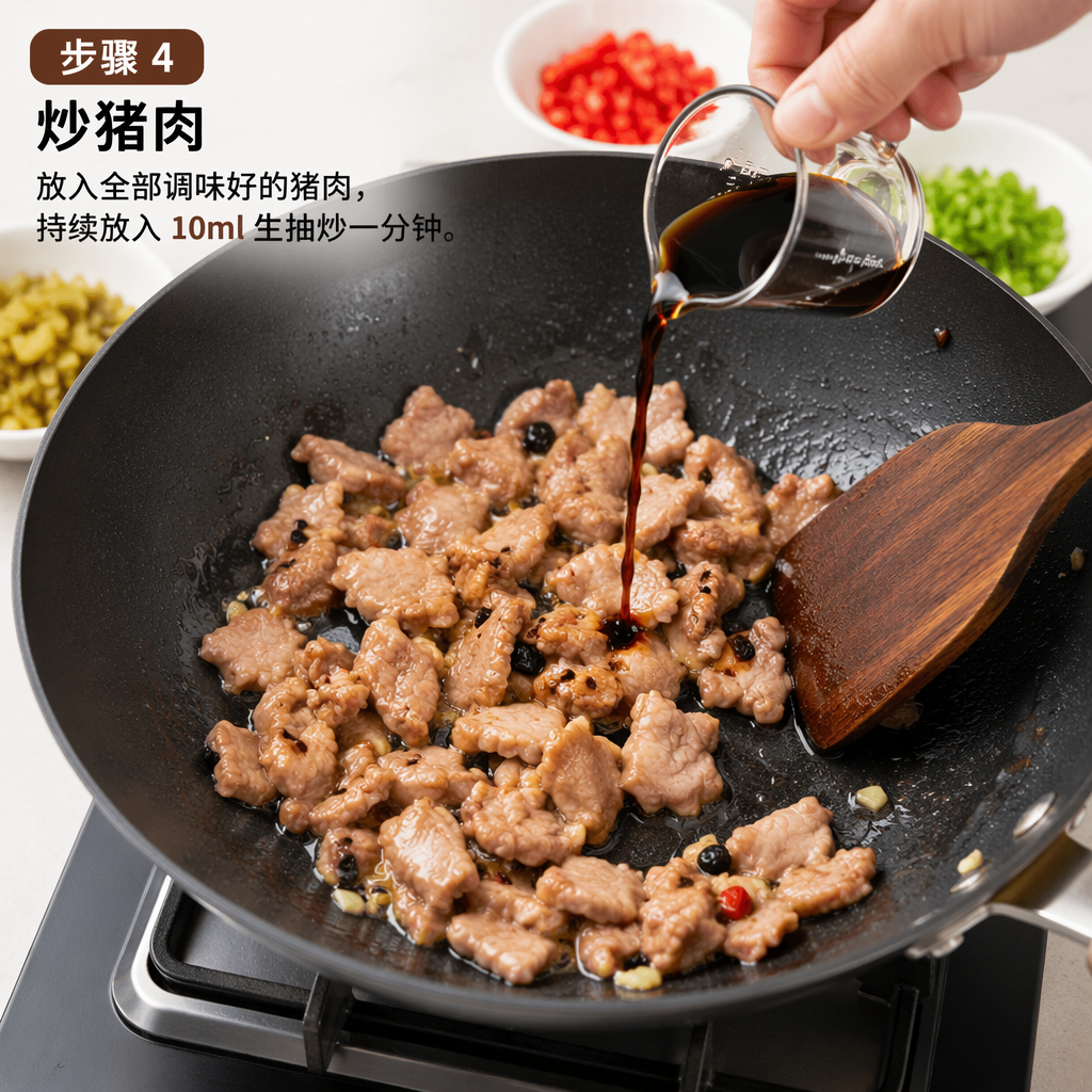 Step 4: Stir-fry the pork