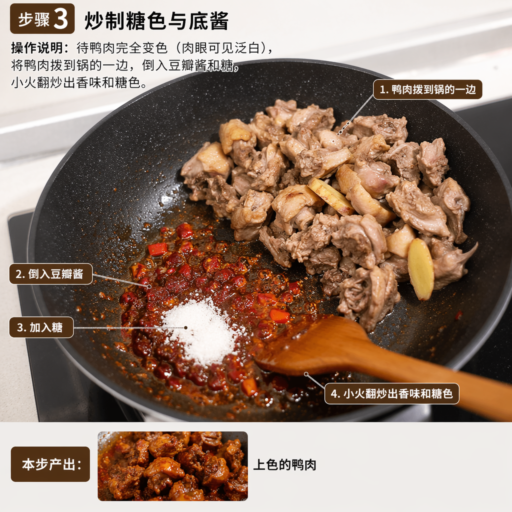 Step 3: Stir-Fry the Sugar Color and Base Sauce