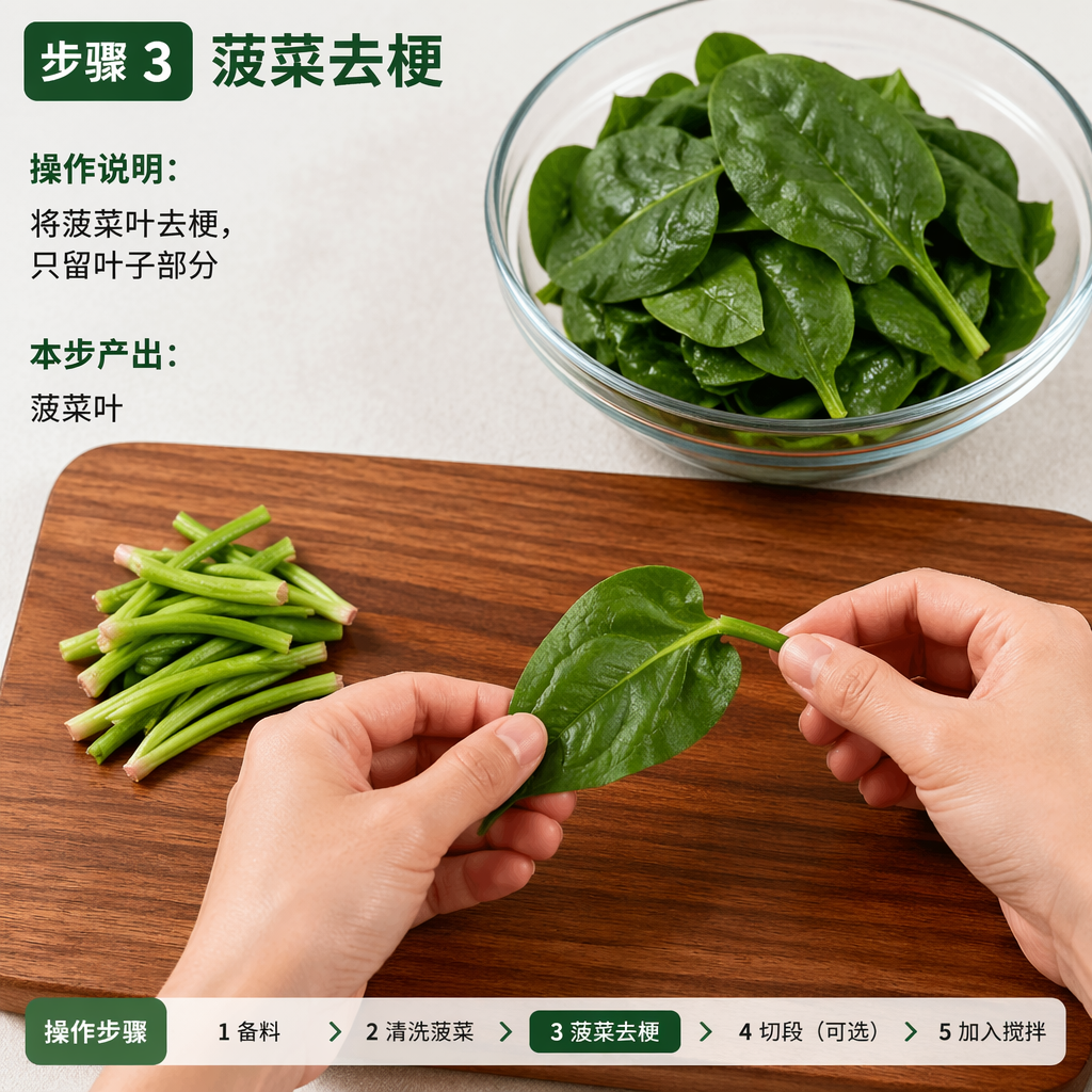 Step 3: Remove the Spinach Stems