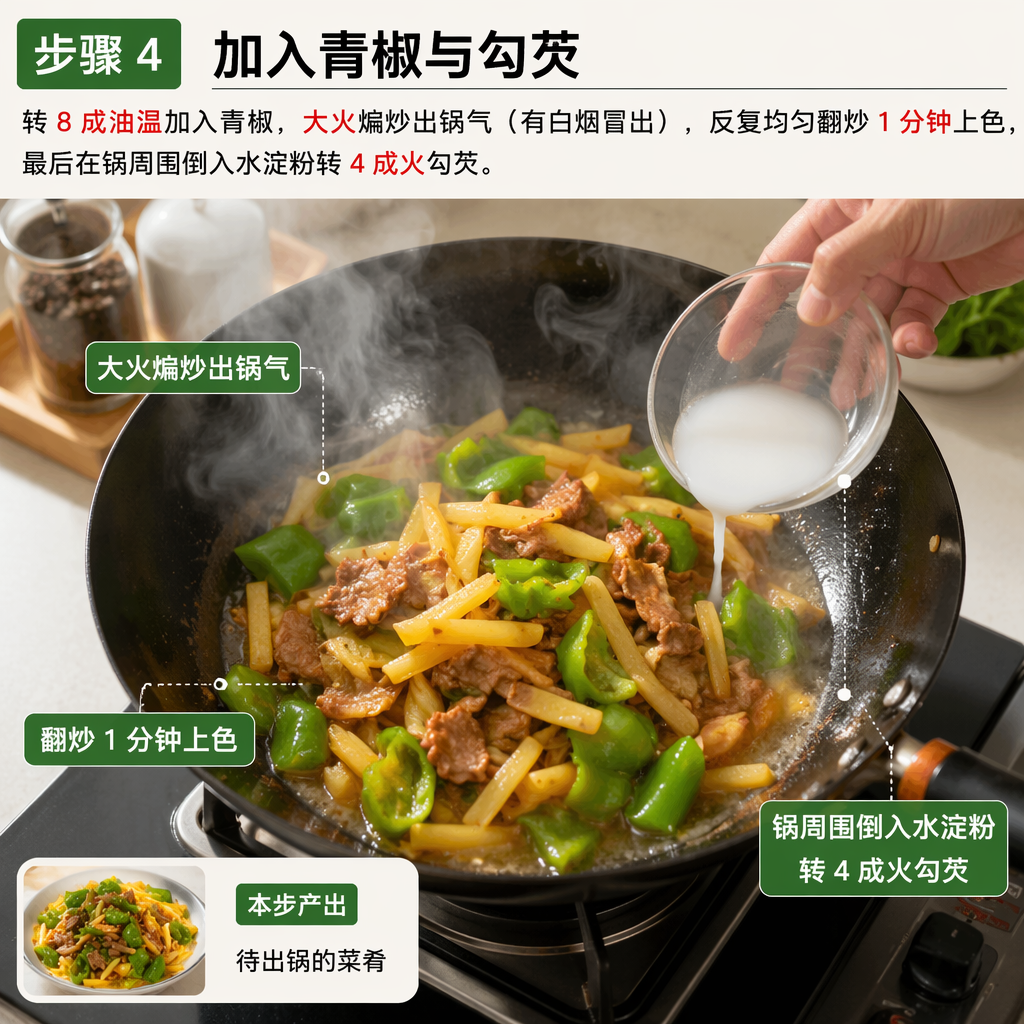 Step 4: Add Green Bell Pepper and Thicken