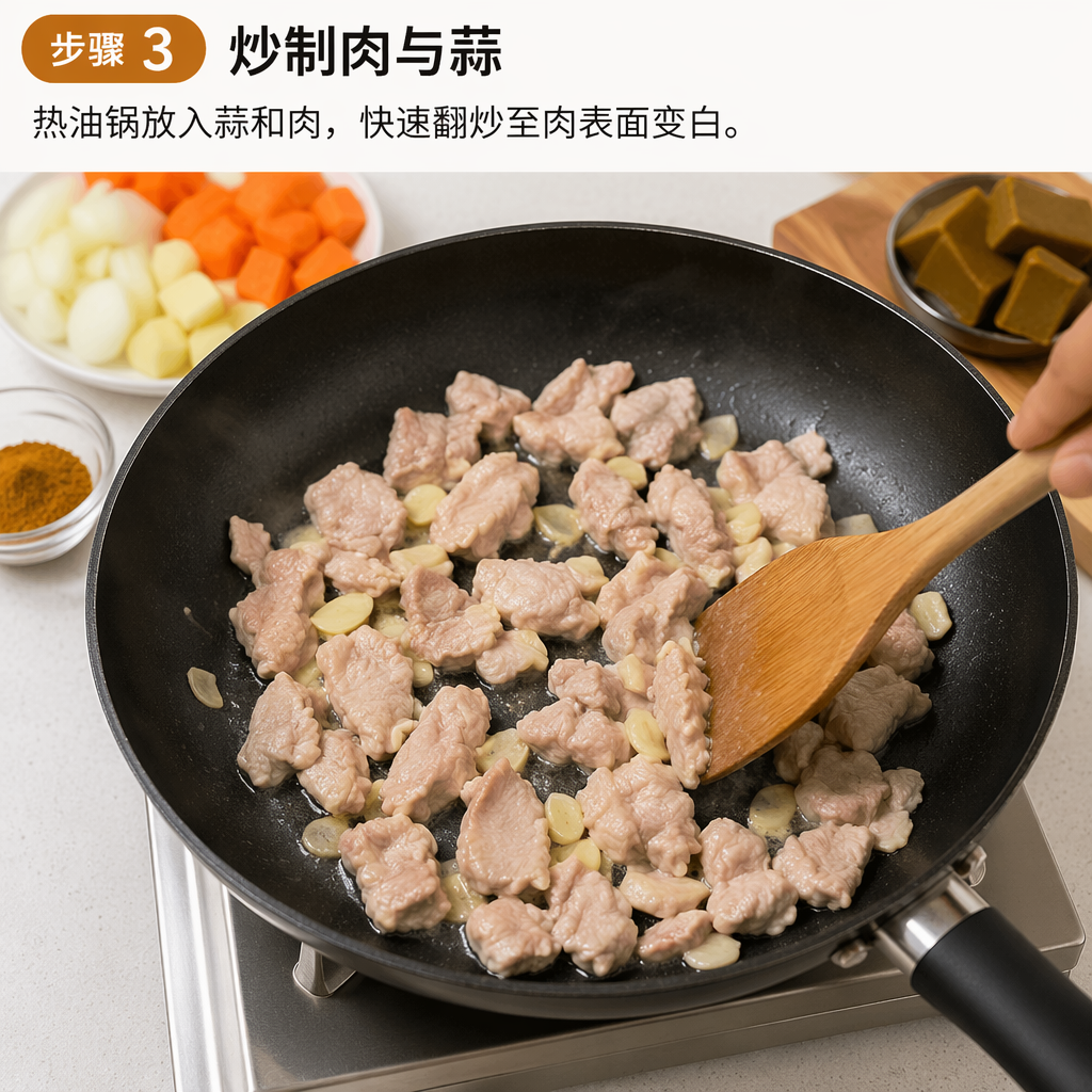 Step 3: Stir-Fry the Meat and Garlic