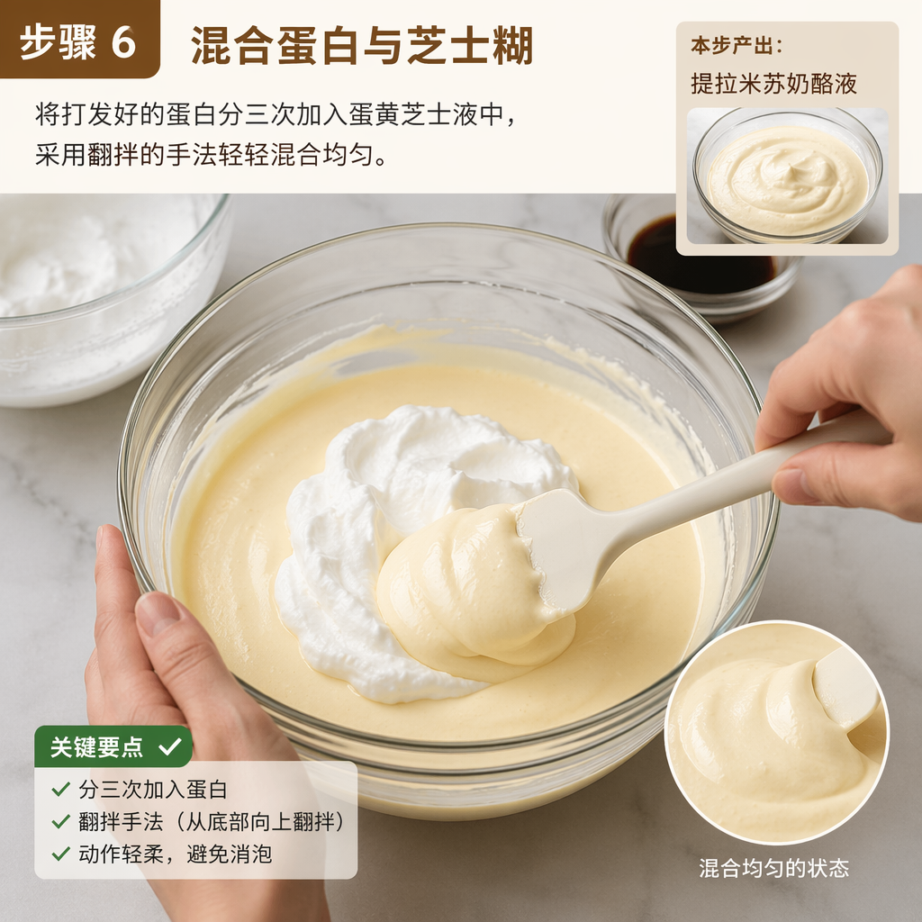 Step 6: Fold Whites into the Cheese Mixture
