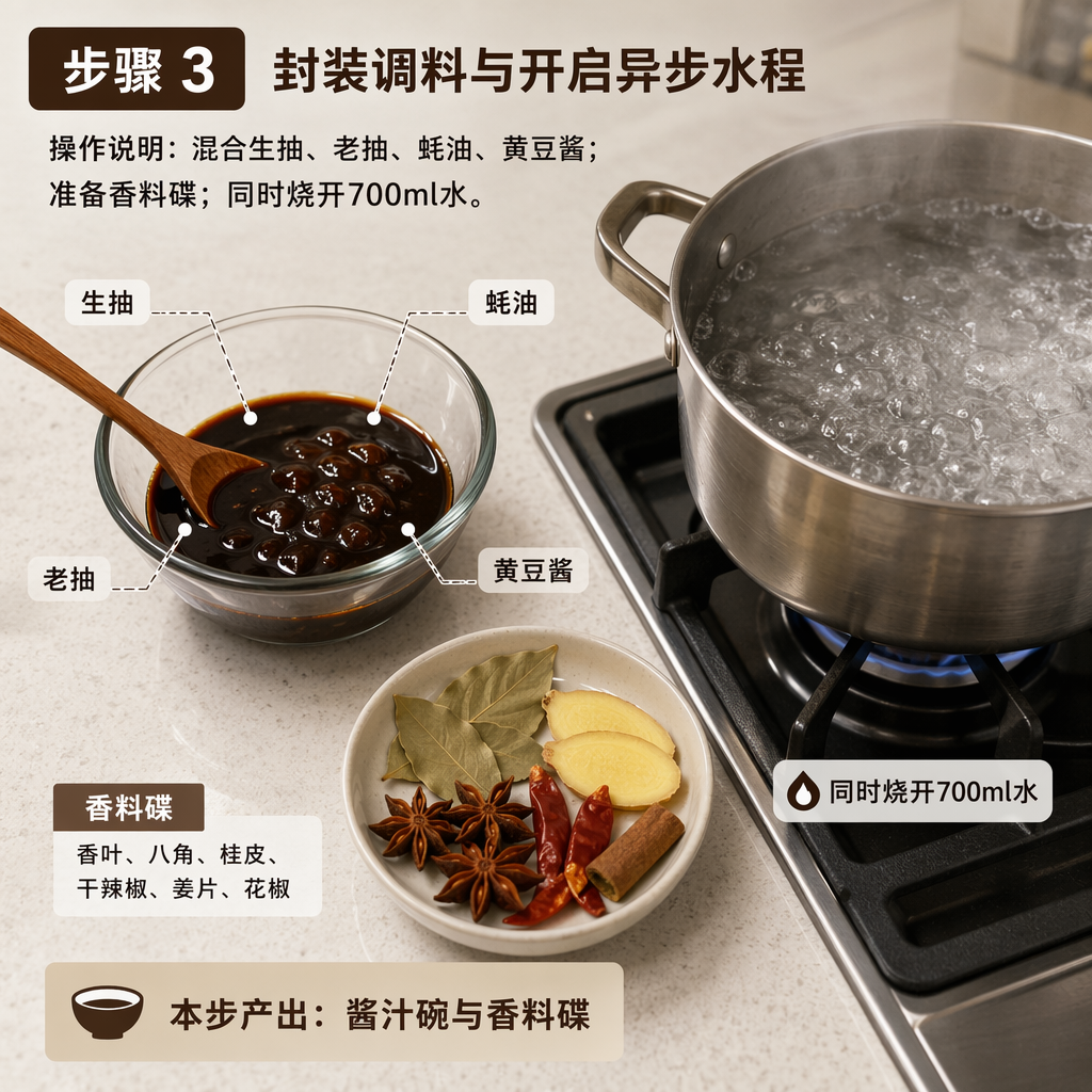 Step 3: Prepare the Sauce and Start Boiling Water