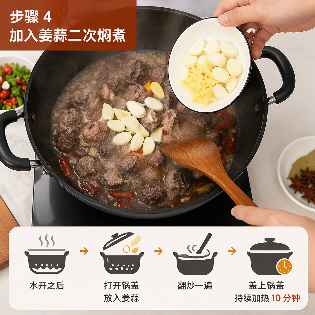 Step 4: Add Ginger and Garlic for a Second Simmer
