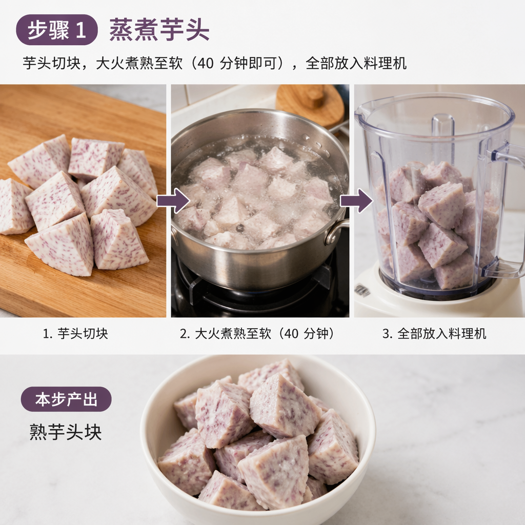 Step 1: Steam and Boil the Taro