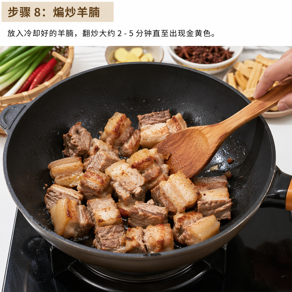 Step 8: Stir-Fry the Lamb Belly