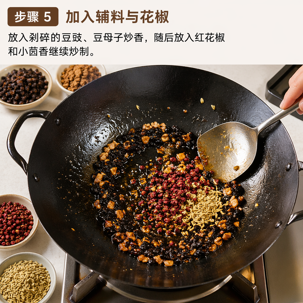 Step 5: Add Aromatics and Sichuan Peppercorn