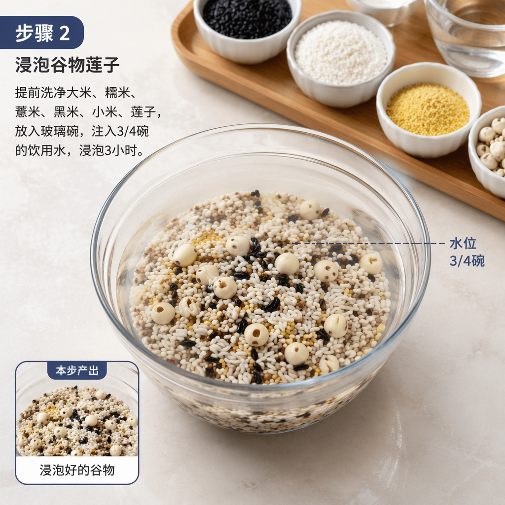 Step 2: Soak the Grains and Lotus Seeds