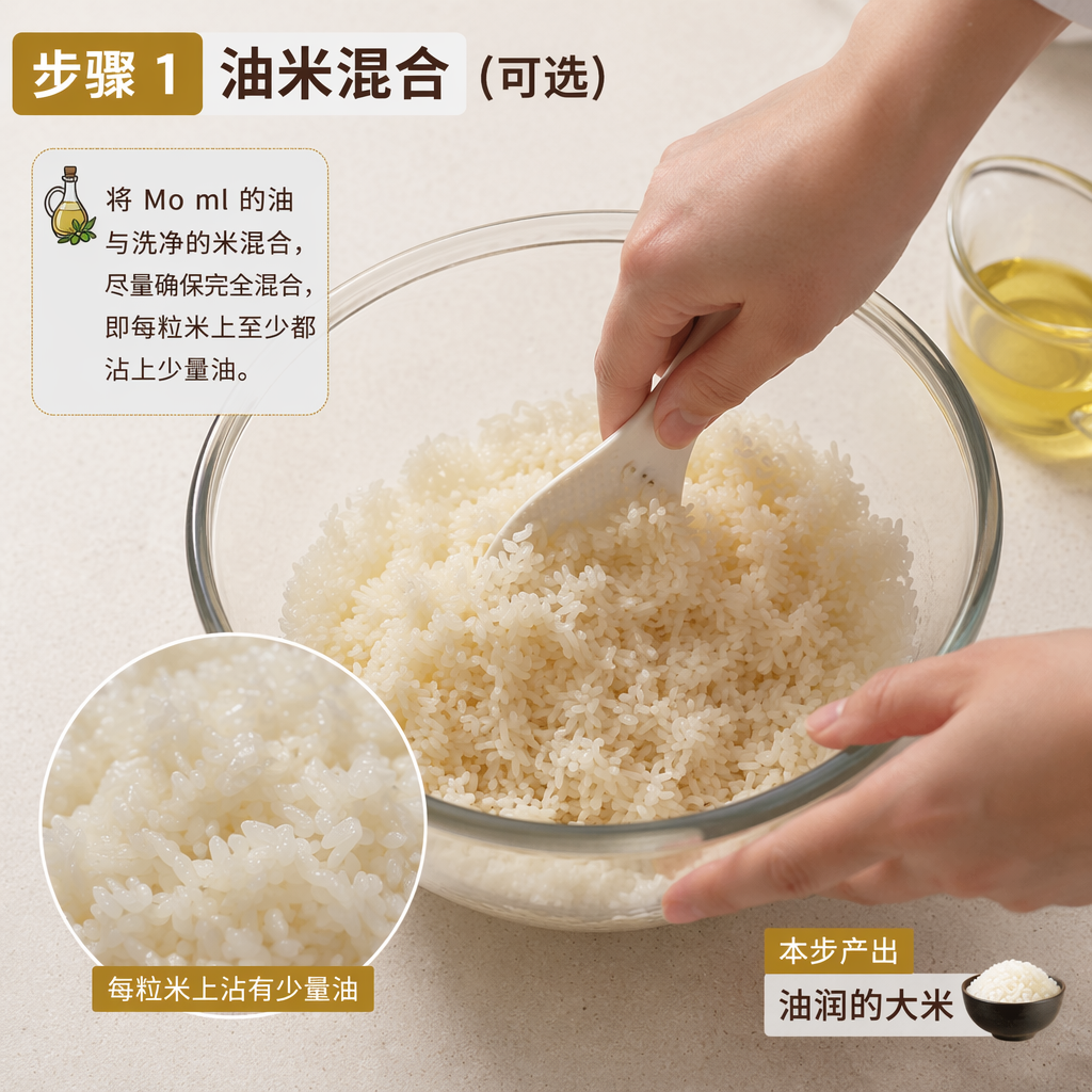 Step 1: Oil and Rice Mix (Optional)