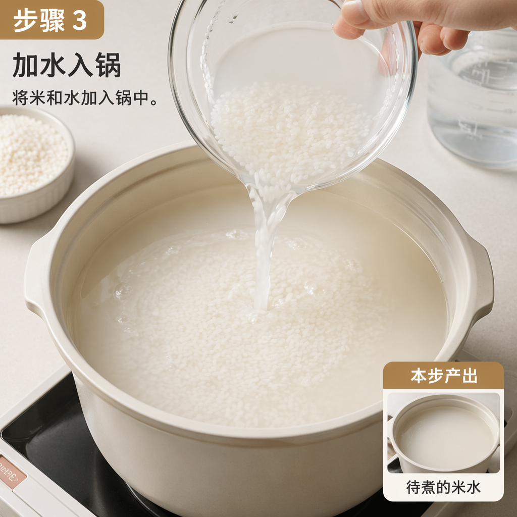 Step 3: Add Water and Rice to Pot