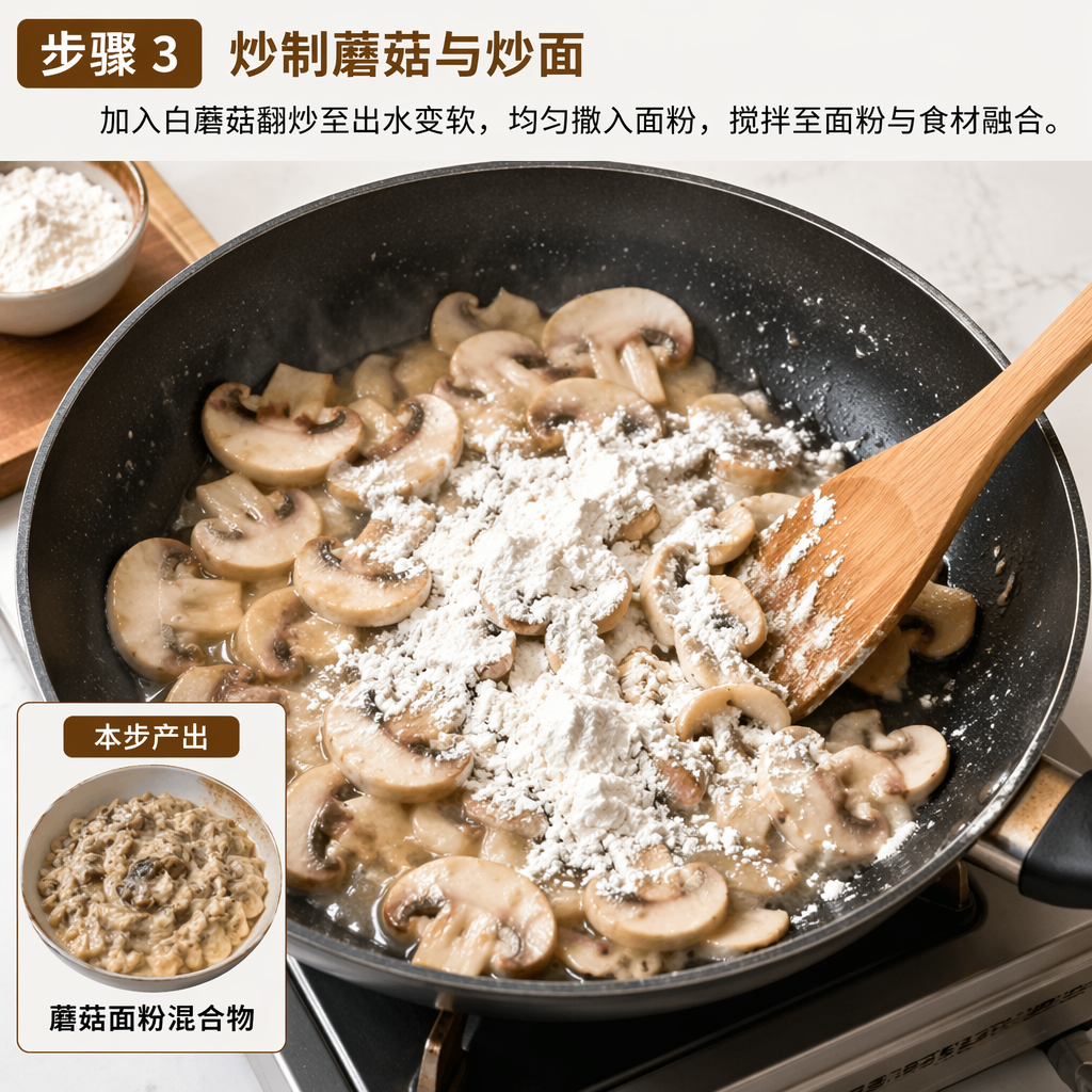 Step 3: Sauté the Mushrooms and Flour