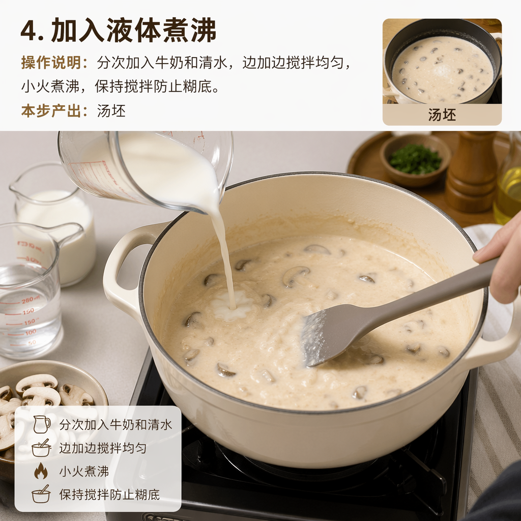 Step 4: Add Liquids and Bring to a Boil