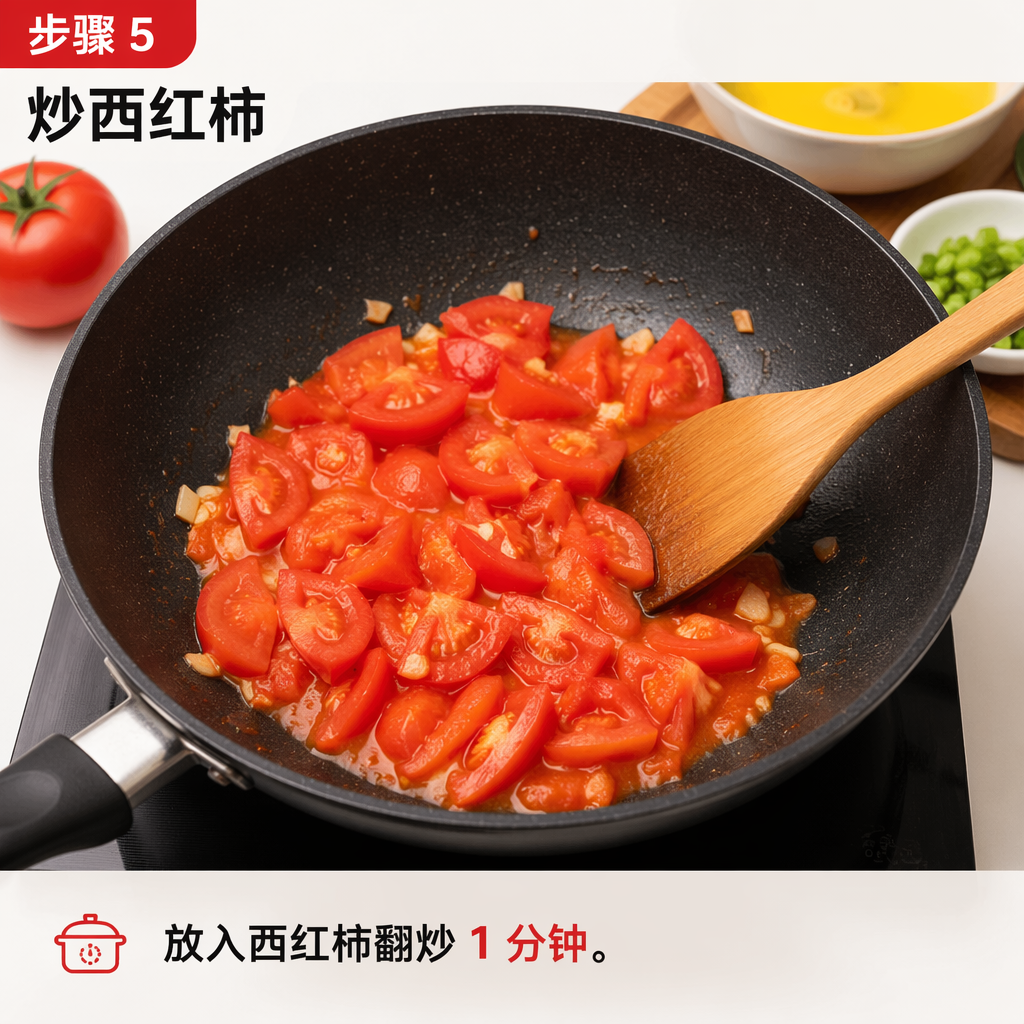 Step 5: Stir-fry the tomatoes