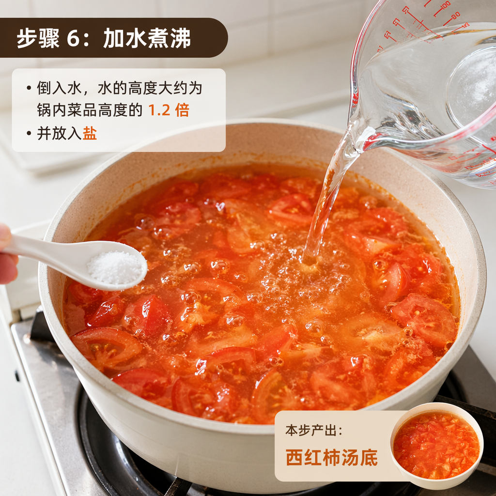 Step 6: Add water and bring to a boil
