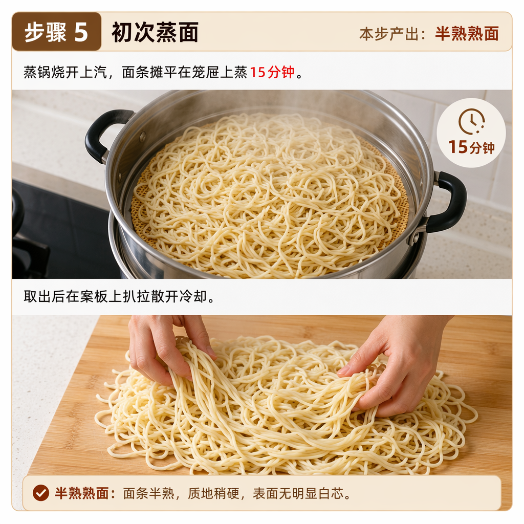 Step 5: First Noodle Steaming