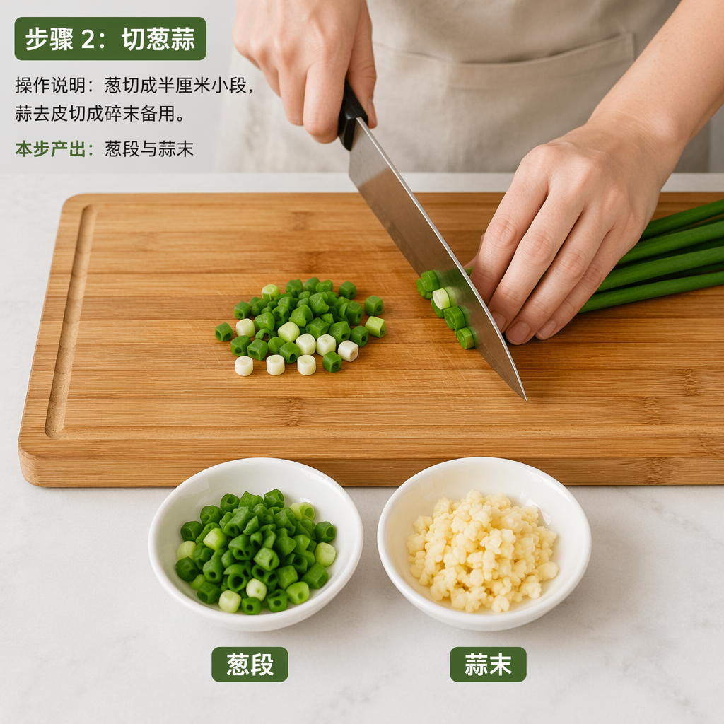 Step 2: Cut the Scallion and Garlic