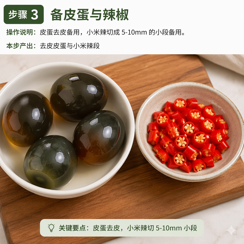 Step 3: Prep the Preserved Eggs and Chilies