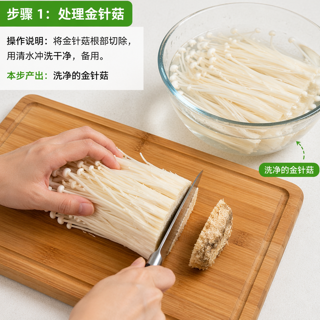 Step 1: Prep the Enoki Mushrooms