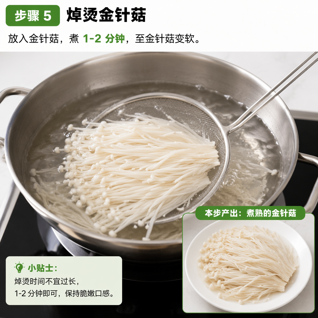 Step 5: Blanch the Enoki Mushrooms